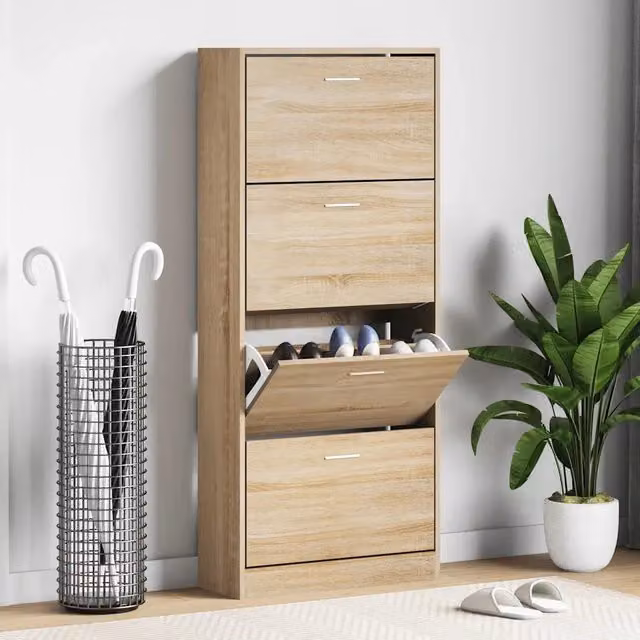 Scarpiera moderna vidaXL in legno marrone con ante a ribalta e ripiani interni, L/P/H: 63 x 24 x 147 cm