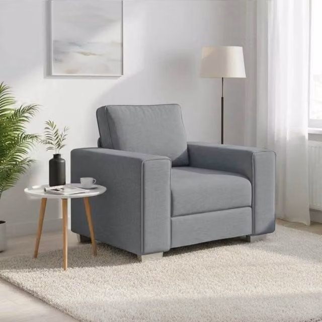 Poltrona moderna vidaXL in tessuto grigio con braccioli per soggiorno L: 100 cm, P: 77 cm, H: 82 cm