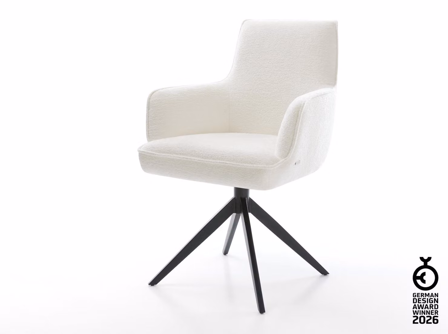 DELIFE Sedia girevole Heira-Flex con braccioli Bouclé Soft Beige Base a croce larga Nero Girevole a 360° Funzione oscillante Materasso a molle insacchettate