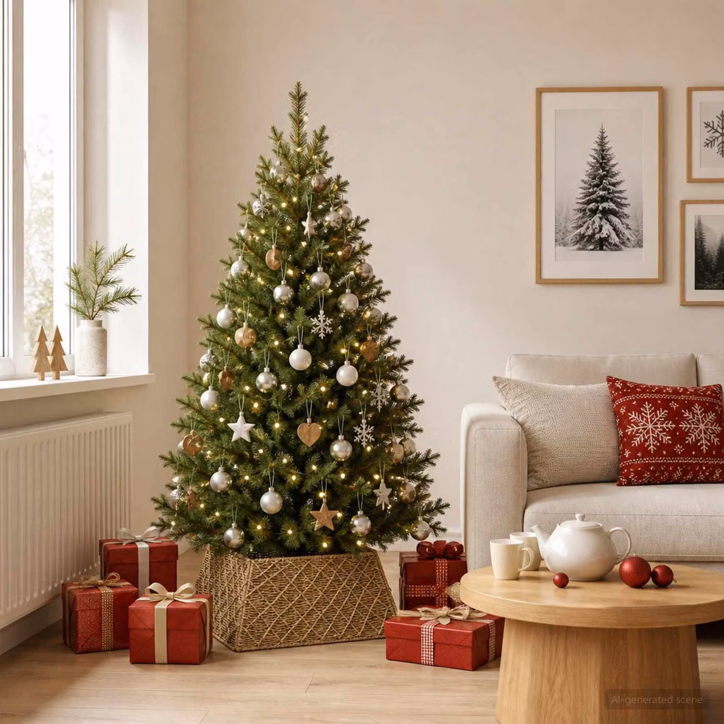 vidaXL Collare per Albero di Natale Quadrato Naturale 50 x 50 x 25 cm