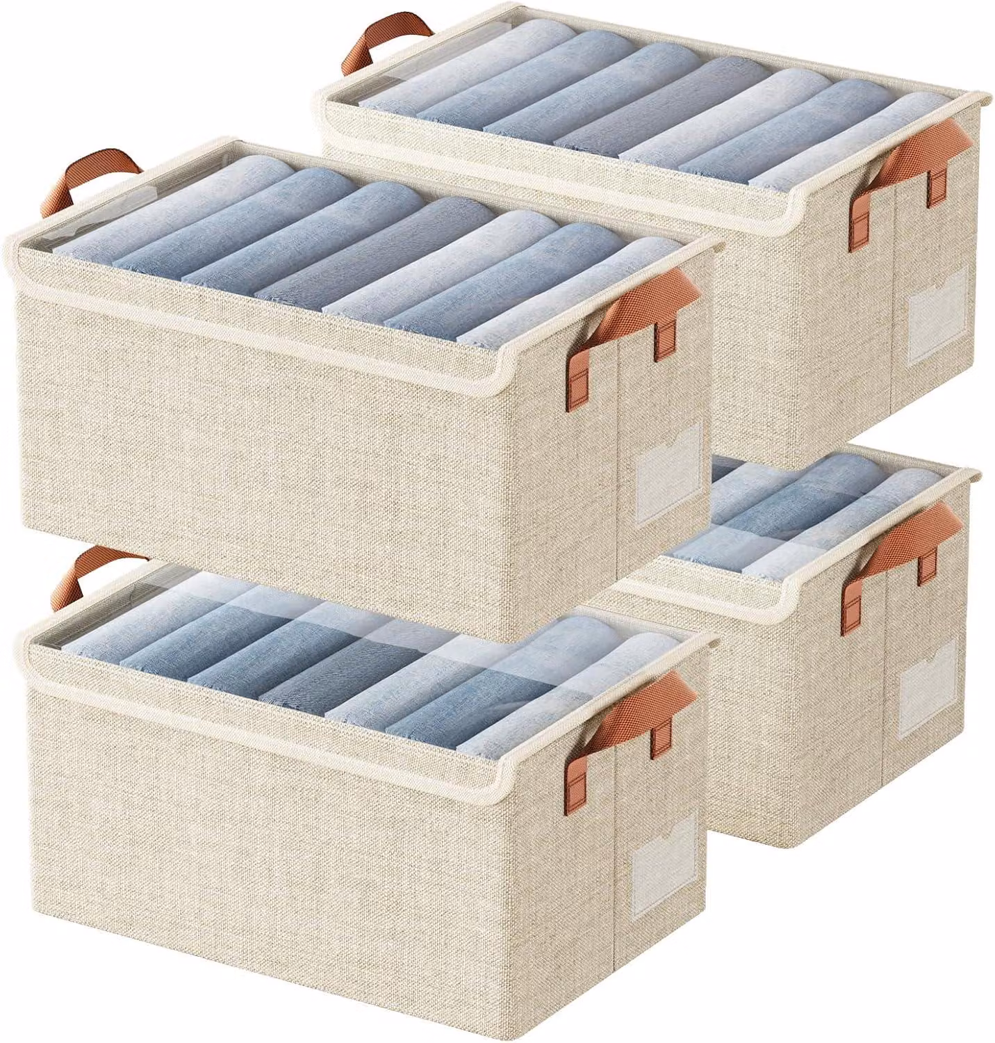 Contenitori con coperchio, 4 pezzi, piccoli, dimensioni 40 x 27 x 21 cm, ideali per abbigliamento e giocattoli