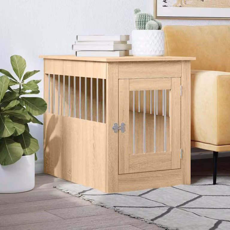 Gabbia per cani da arredamento vidaXL in legno e metallo colore rovere sonoma L 80 x P 55 x H 68 cm
