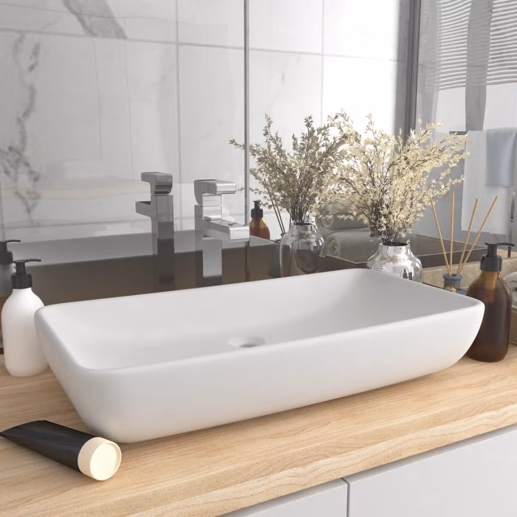 The Living Store Luxury Lavabo Rettangolare Bianco Opaco 71x38 cm Vetroceramica