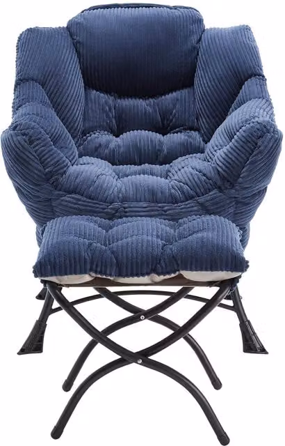 Poltrona lounge con pouf e braccioli in tessuto blu, struttura in metallo, L: 69,9 cm, P: 64,0 cm, H: 95,0 cm