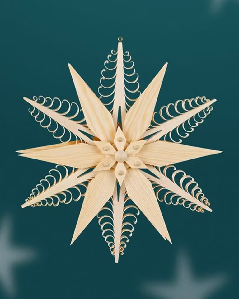 Ornamento per finestra stella di truciolo centrale 2 stelle (entrambi i lati) LxAxP=24x24x3,5 cm NUOVO