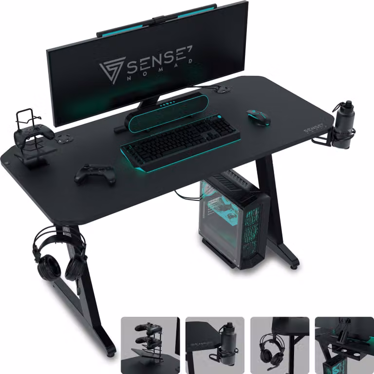 SENSE7 Nomad Classic: tavolo da gioco, scrivania 100x50 cm, tappetino per mouse XXL, tavolo per computer, tavolo per PC, scrivania da gaming, tavolo per giocatori, piccola scrivania, allestimento per camera dei ragazzi