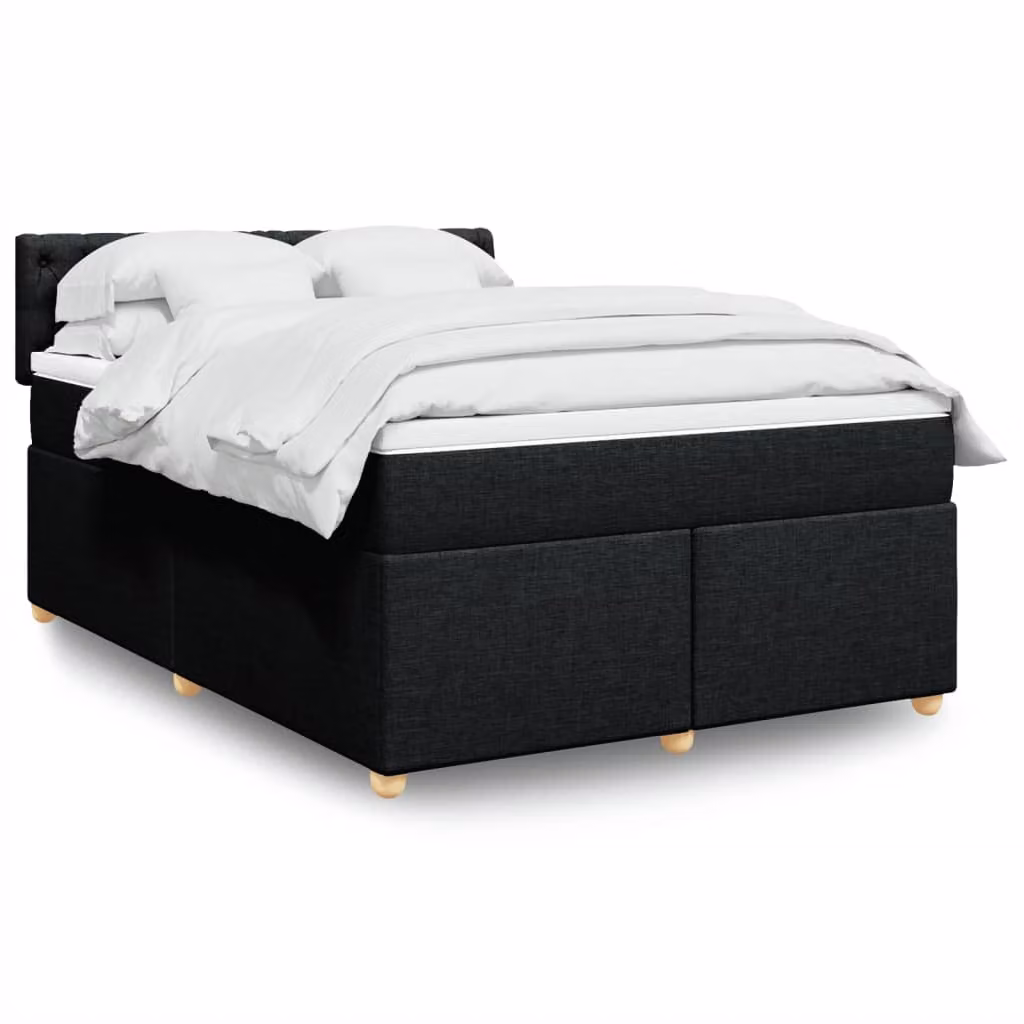 vidaXL Giroletto a Molle Ibrido con Materasso Nero e Bianco in Tessuto L/P/H: 140 x 190 x 100,5 cm – 1