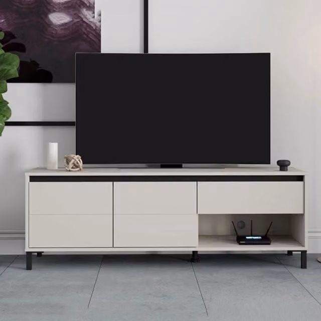 Mobile Porta TV Corciano DMORA con un Cassetto, Bianco Crema, L 151 cm x P 40 cm x H 52 cm – 1