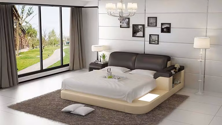 Design Bett XXL Big Betten Leder Polster Hotel 200x200cm Multifunktion Regal USB