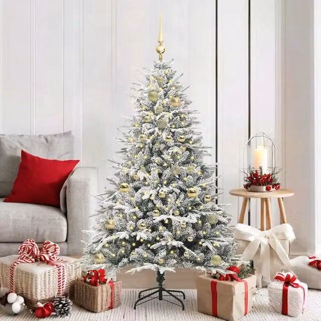 Albero di Natale artificiale moderno verde con luci LED bianco caldo e decorazioni vidaXL – 1