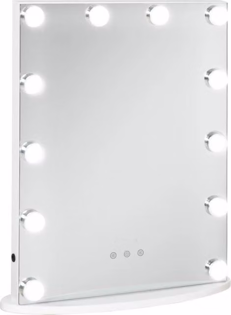 Specchio per Trucco Hollywood XYLO con 12 Luci LED Regolabili e Touch Switch, Bianco, L 41,5 x P 13,5 x H 51 cm