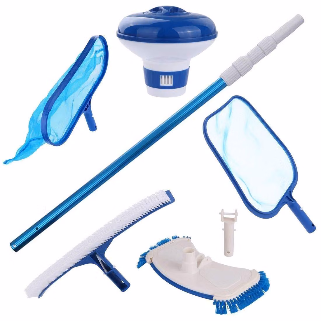 Kit per la pulizia della piscina - Set da 6 pezzi con asta telescopica in alluminio