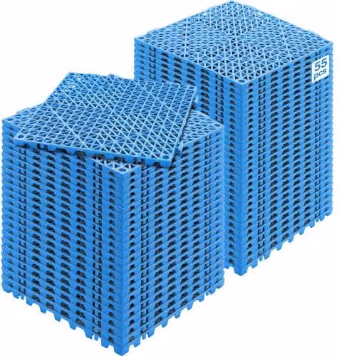 VEVOR Set di 55 Piastrelle per Piscina da Giardino in PVC Blu, Piastrelle Traforate Antiscivolo a Drenaggio Rapido per Interni ed Esterni, L/P/H: 30 x 30 x 1,5 cm