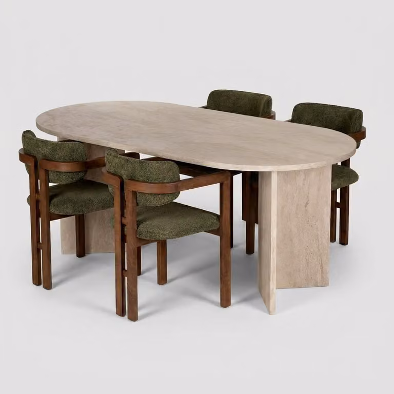 Set da pranzo Meridia 4 con 4 sedie imbottite in noce - verde scuro