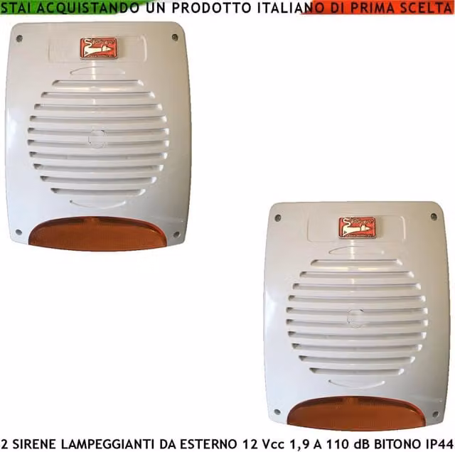 Set di 2 Sirene Lampeggianti a LED Securvera per Antifurto Esterno, Colore Bianco, con Melodia Bitono e Protezione IP44