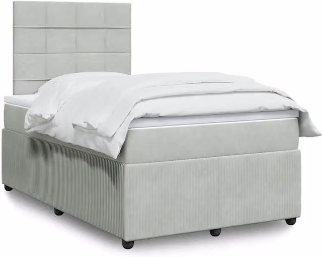 Letto a molle vidaXL con materasso ibrido in velluto grigio e bianco L/P/H: 120 x 190 x 150,5 cm