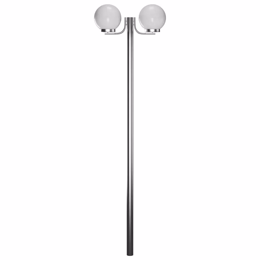 Lampione da giardino moderno vidaXL con 2 lampade a sfera, colore bianco e argento, Altezza: 220 cm – 2