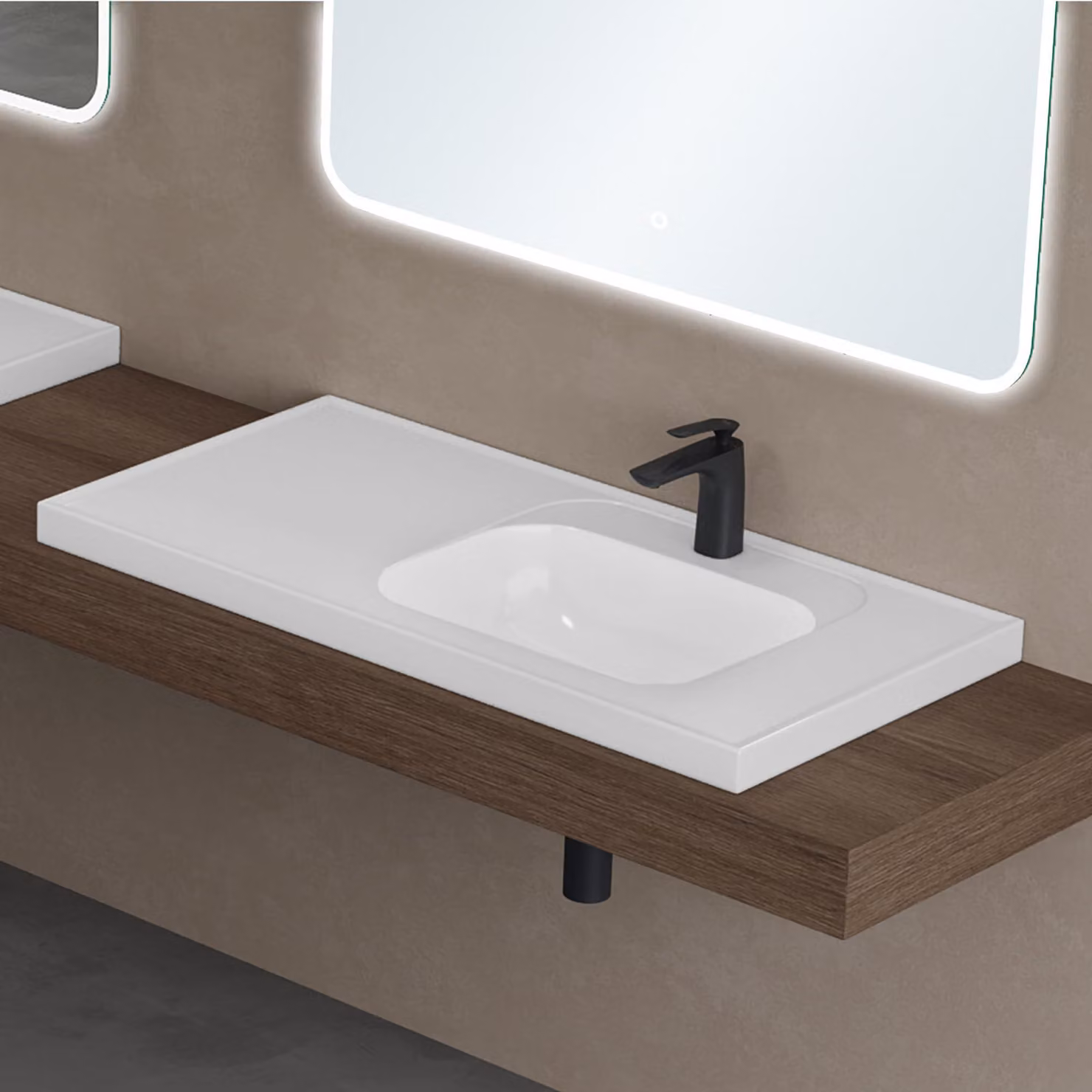 doporro Lavabo da Incasso Rettangolare con Vasca Integrata 100 cm in Marmoresina Bianco Lucido Colossum3601-800