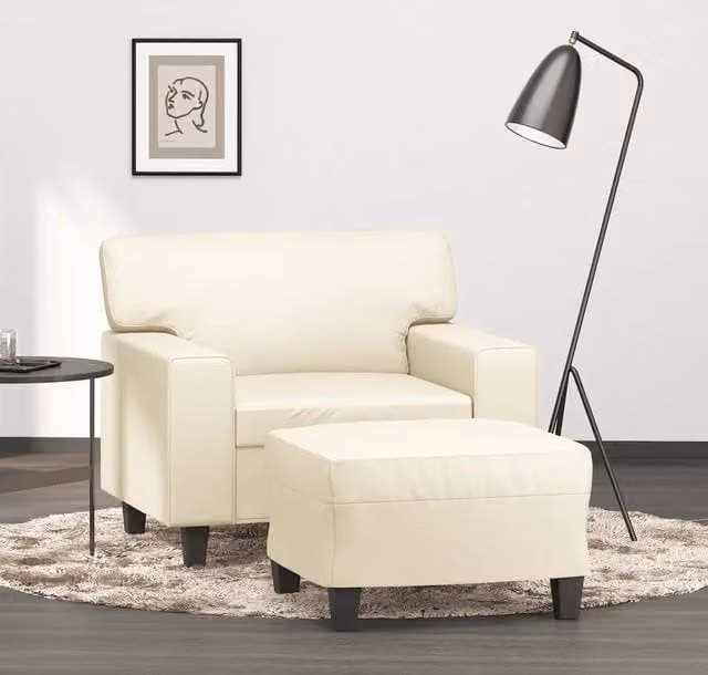 Poltrona Relax con Poggiapiedi vidaXL in Similpelle Beige con Struttura in Legno e Metallo