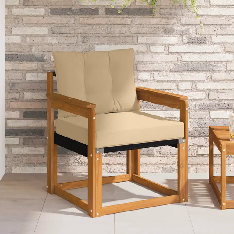 Divano da esterno moderno vidaXL in legno di acacia massello con cuscini in tessuto beige e marrone