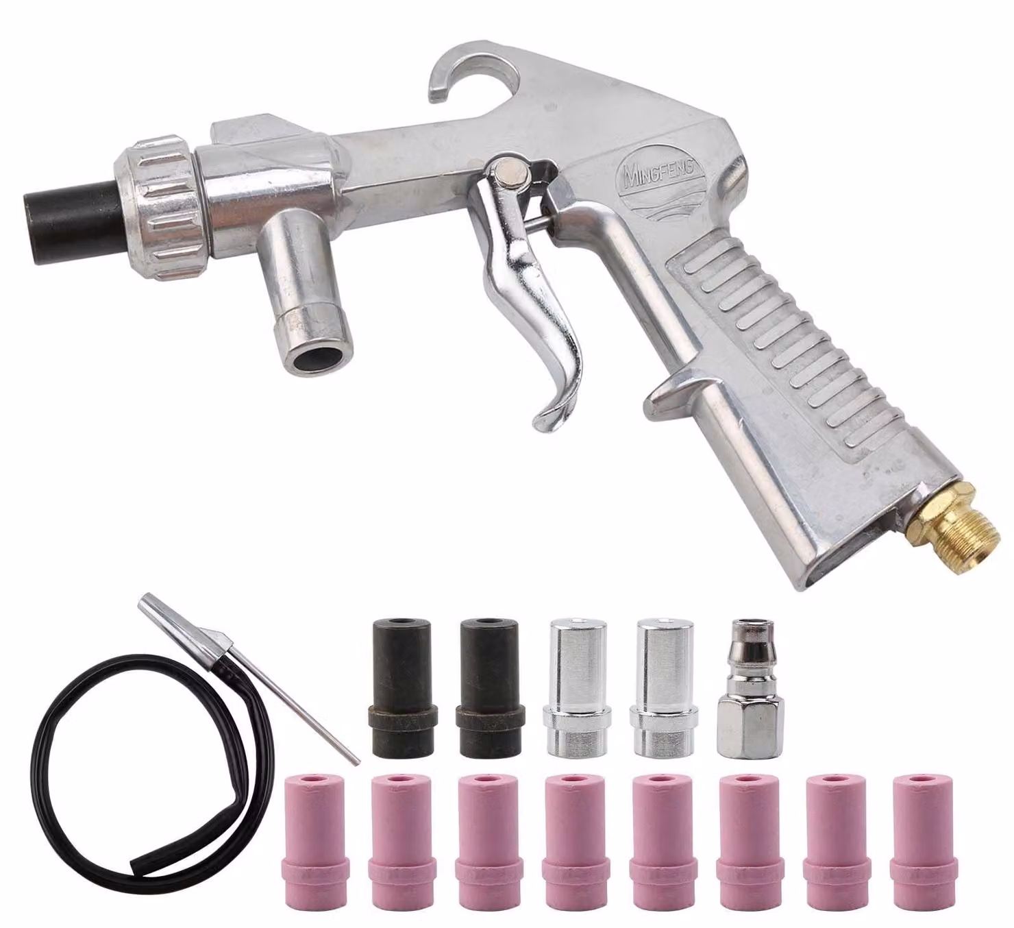 Kit per sabbiatura, completo di pistola per sabbiatura e diverse ugelli