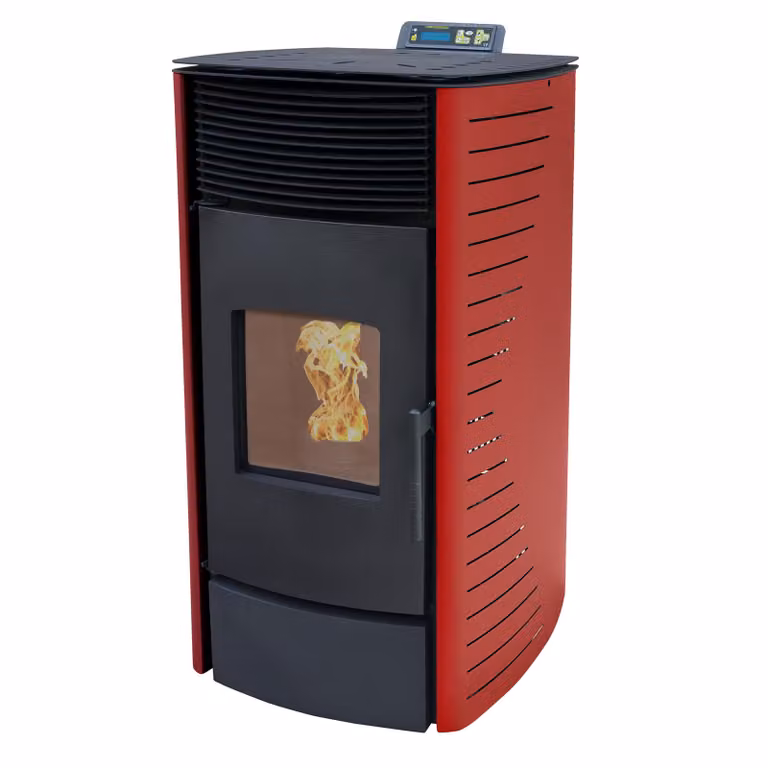 NEMAXX® Stufa a pellet P12 13,6 kW,A+,300 m³,pulizia automatica,ECO,programma settimanale,telecomando,WiFi Ready,protezione surriscaldamento,Rosso