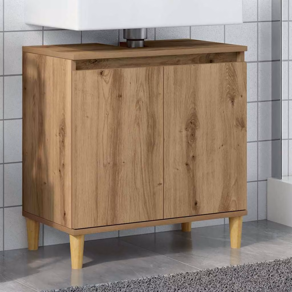 Mobile Lavabo vidaXL in Legno Rovere Marrone con Ante a Battente L: 58 cm, P: 33 cm, H: 60 cm