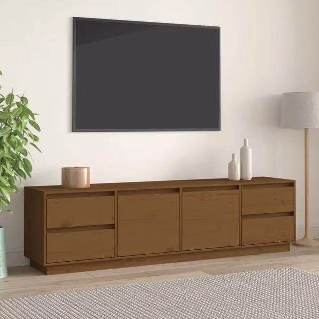Mobile Porta TV vidaXL in Legno Massello di Pino, Colore Marrone, L 176 cm x P 37 cm x H 47,5 cm – 1