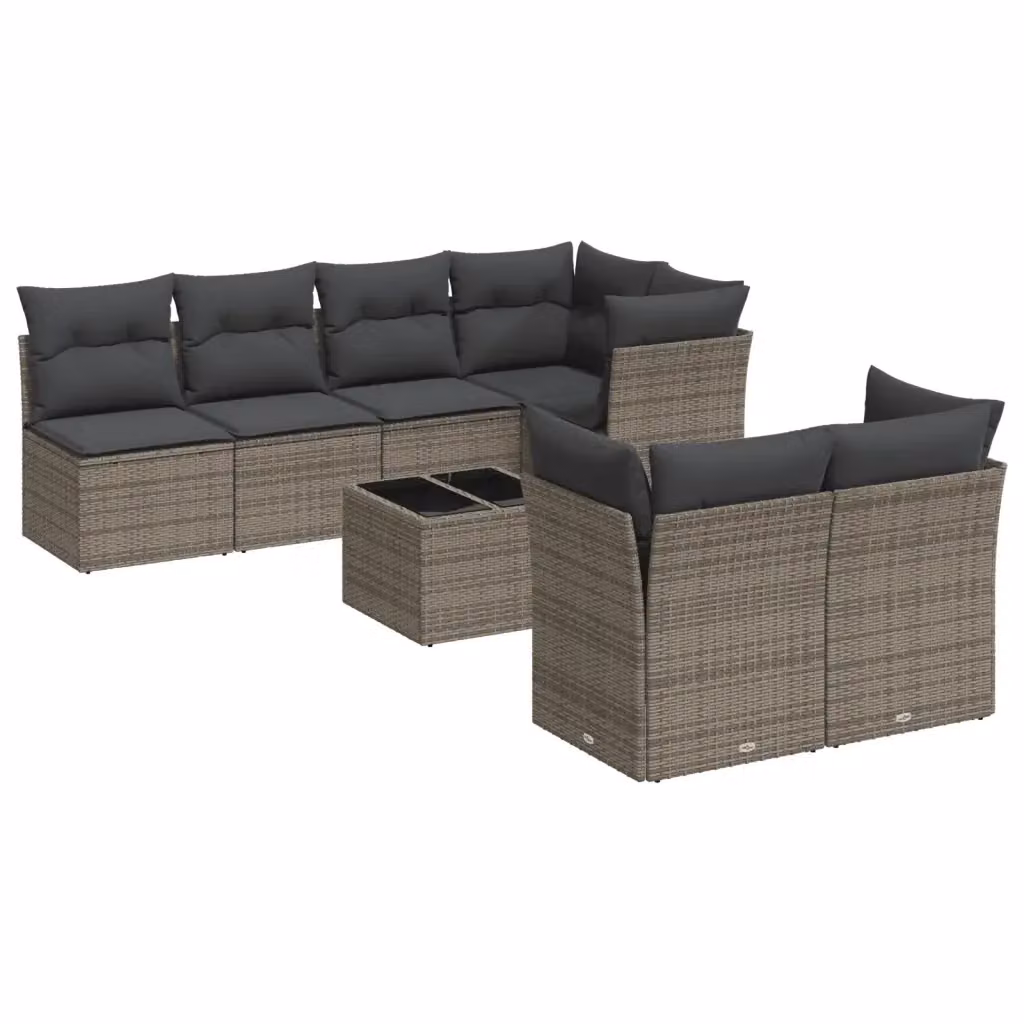 vidaXL Set Divano da Giardino 8 pz a L con Cuscini Grigio in Polyrattan e Tavolino da Caffè – 2