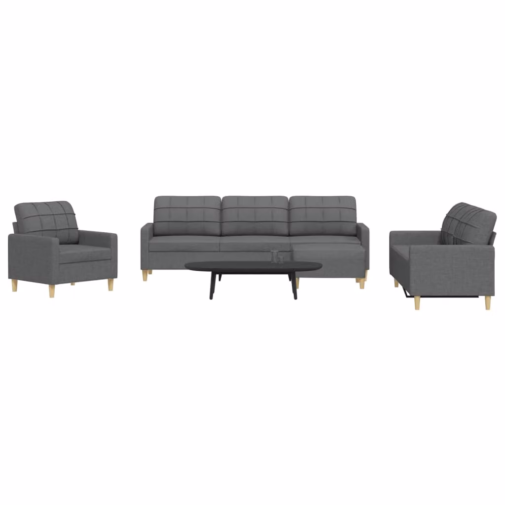 vidaXL Set di Divani Moderno 4 Pezzi in Tessuto Grigio con Poggiapiedi e Cuscini – 1