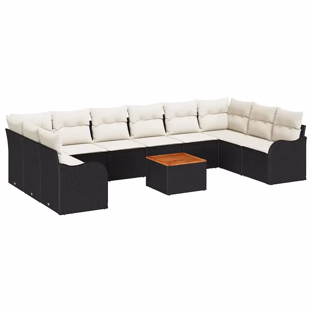 Set Divano da Giardino vidaXL 11 Pezzi a Forma di U con Cuscini Nero e Tavolino da Esterno in Polyrattan e Acciaio – 2