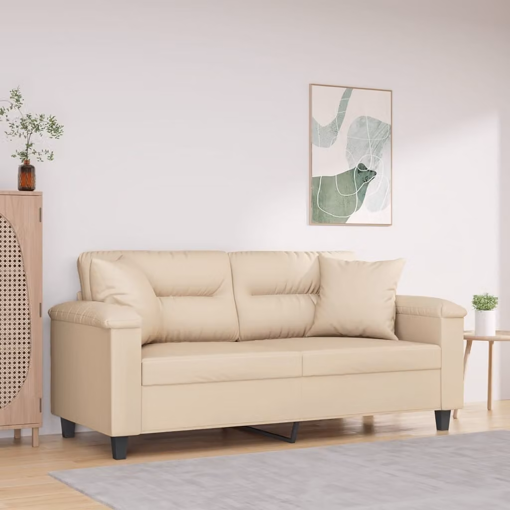 vidaXL Divano Moderno a 2 Posti in Microfibra Beige con Cuscini e Struttura in Metallo