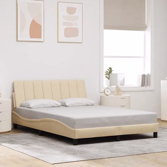 Giroletto senza materasso Hanko vidaXL in tessuto beige L: 140 cm, P: 190 cm, H: 74,5 cm