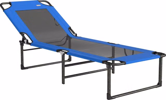 Lettino Sdraio Pieghevole Outsunny con Schienale Regolabile in 4 Posizioni e Maniglia per Trasporto, Colore Blu – 1