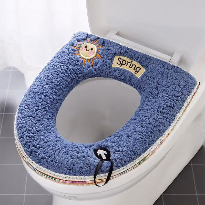 Set da 2 cuscini universali morbidi e riscaldanti per il sedile del WC con passante per appendere, blu