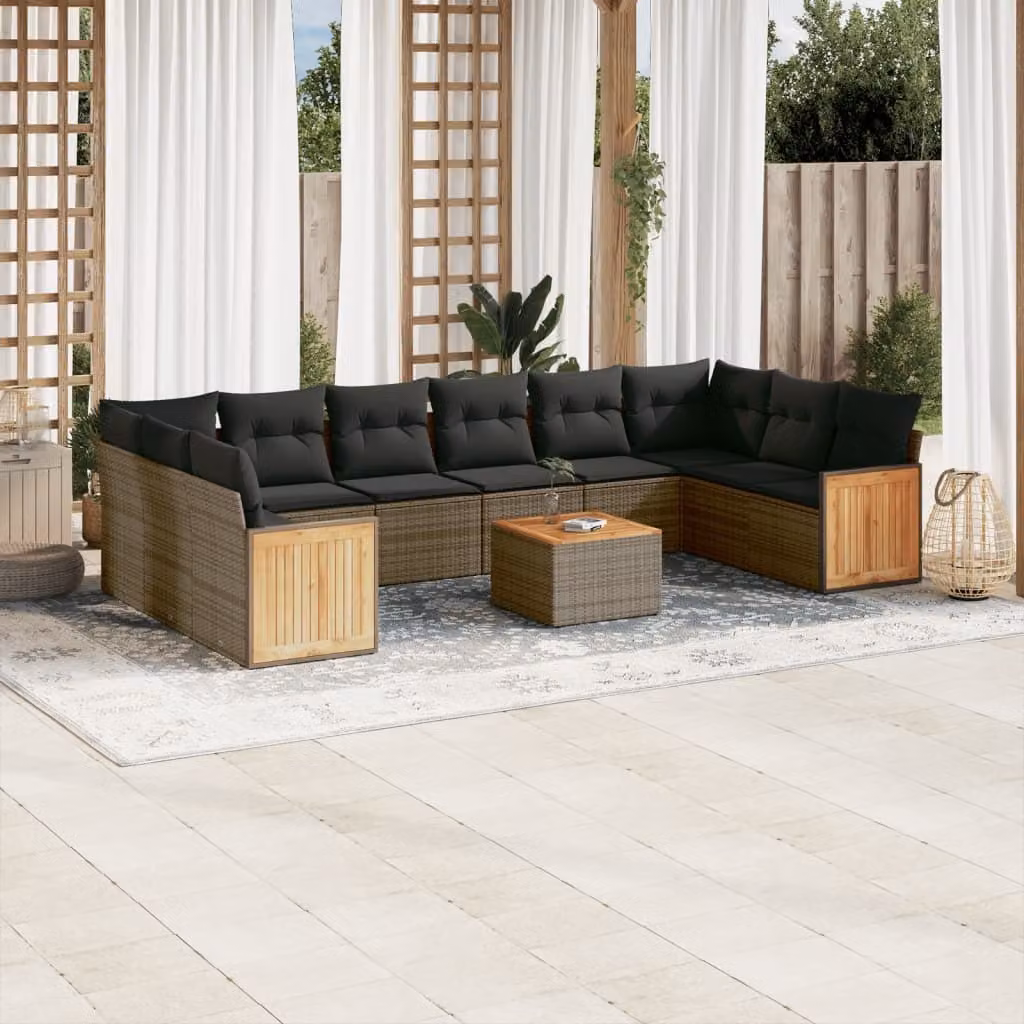 Maison Exclusive - Set da giardino 11 pezzi con cuscini Grigio Poly Rattan