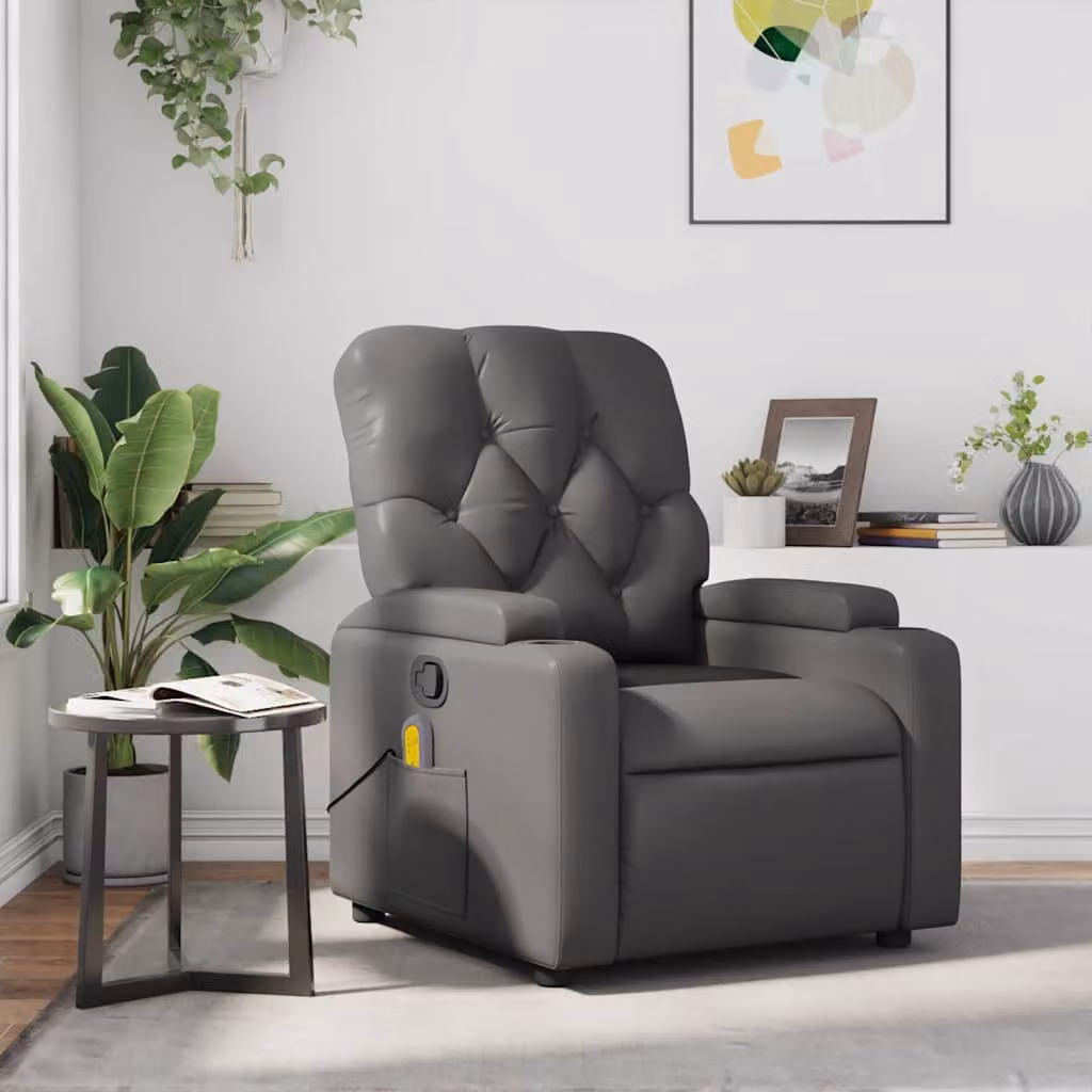 vidaXL Poltrona Reclinabile Relax Grigia in Similpelle con Braccioli