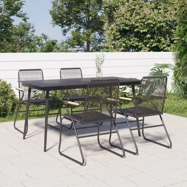 Set da Pranzo da Giardino 5 pz Nero in Rattan PVC 3060269