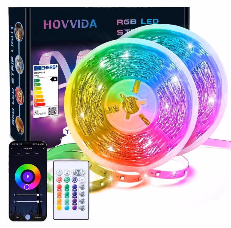 Striscia LED HOVVIDA da 20 metri, compatibile con Alexa e Google Home, composta da 2 strisce da 10 metri, con 30 LED per striscia