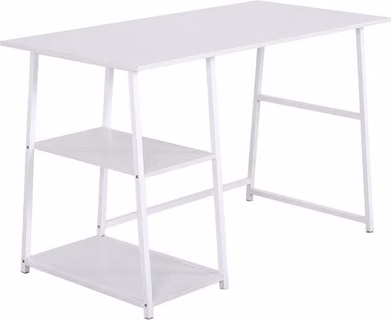 Scrivania angolare bianca con vano portaoggetti, 120x60x76, per lavoro e gaming