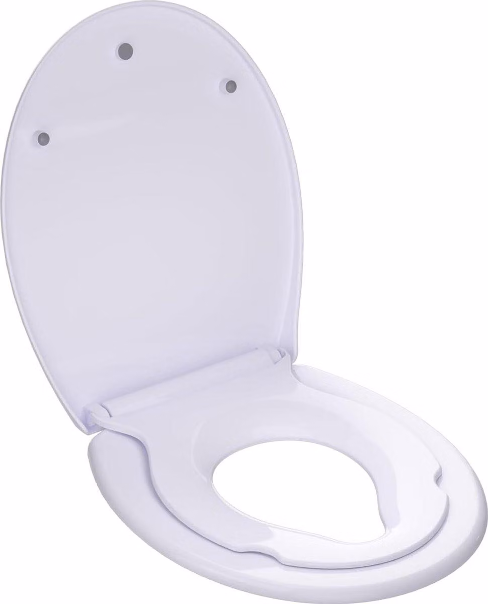 Copertura per WC con sistema di chiusura ammortizzata - Coperchio per WC con sedile per bambini, forma ovale, colore bianco. Coperchio magnetico per WC, ideale per famiglie, con sedile per bambini integrato
