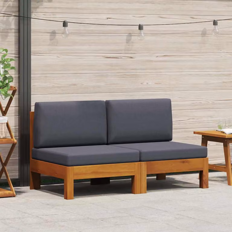 Set di 2 divani centrali vidaXL in legno massello di acacia con cuscini grigi per giardino