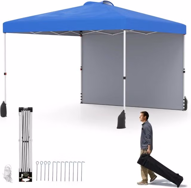 Tenda da patio pieghevole per eventi con borsa con ruote Blu e Argento L/P/H: 300 x 300 x 286 cm – 1