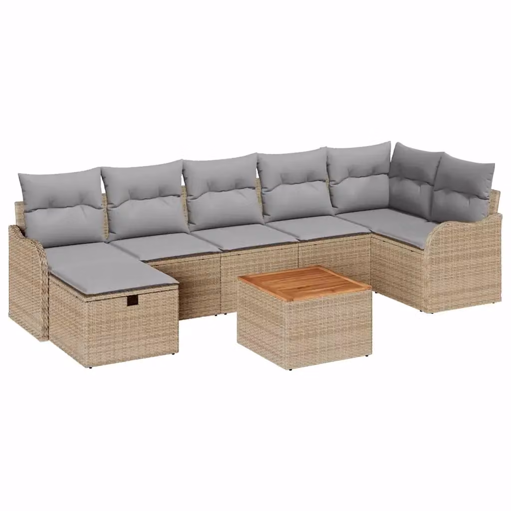vidaXL Set Divano da Giardino a L con Cuscini 8 pz in Polyrattan e Legno di Acacia Beige – 2