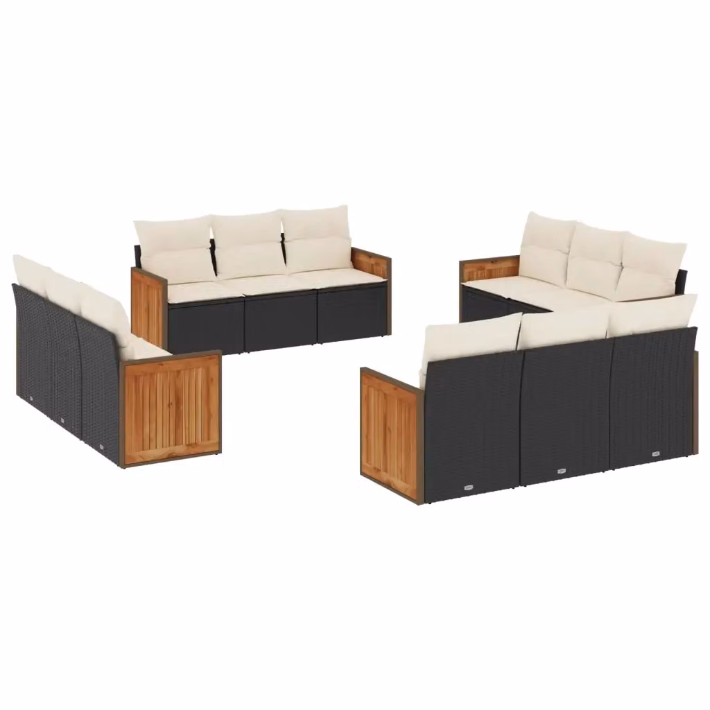 Set di Divani da Giardino vidaXL 12 Pezzi a Forma di U con Cuscini, Polyrattan e Acciaio, Nero e Bianco – 2