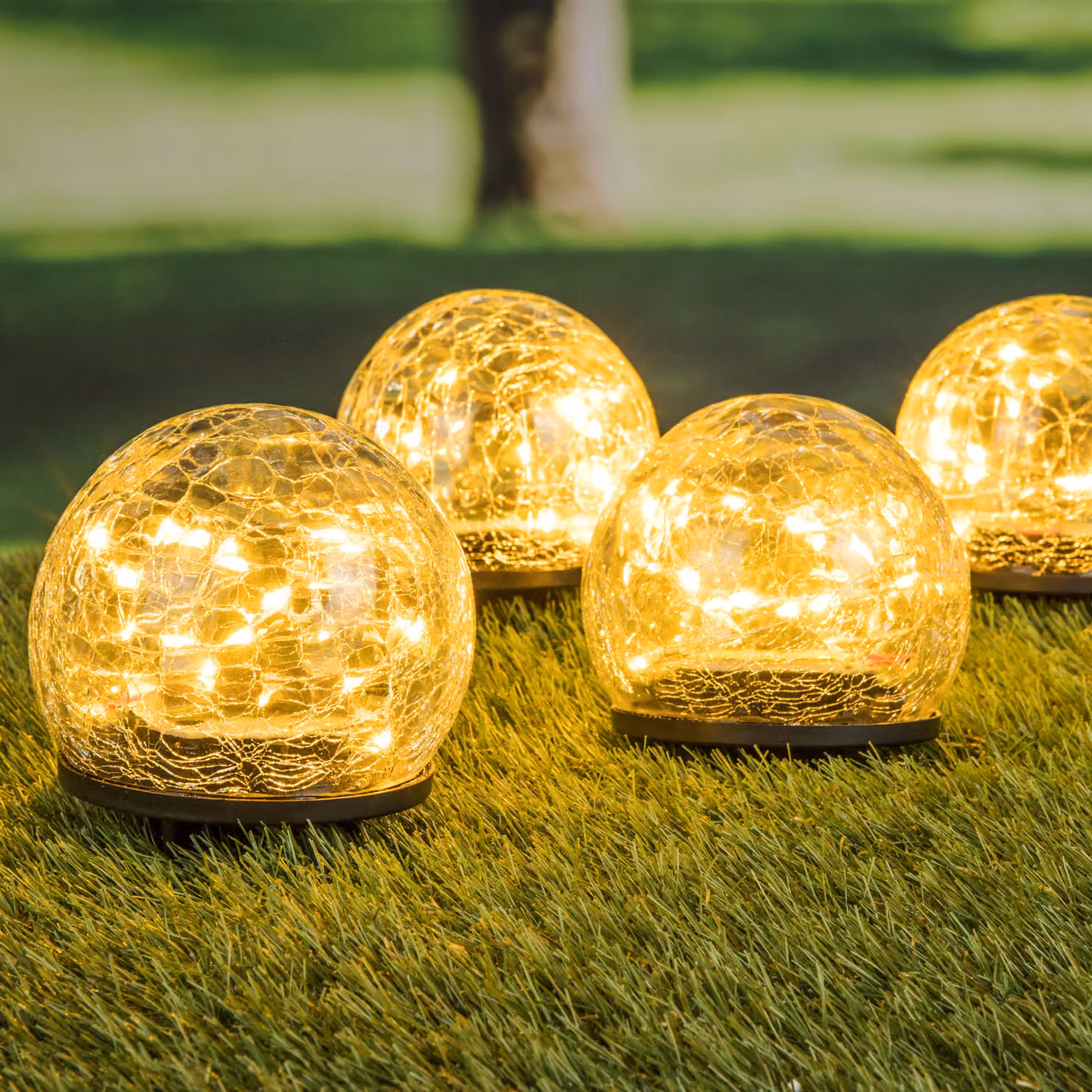 1.03 luci solari a globo a LED - set di 4 / in vetro craquelé