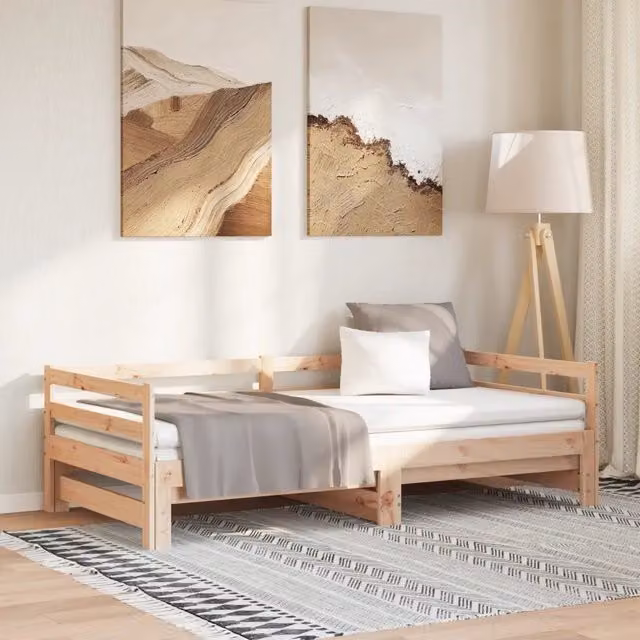 Lettino estraibile pieghevole vidaXL in legno di pino rustico non trattato L: 200 cm, P: 80 cm, H: 56,5 cm – 1
