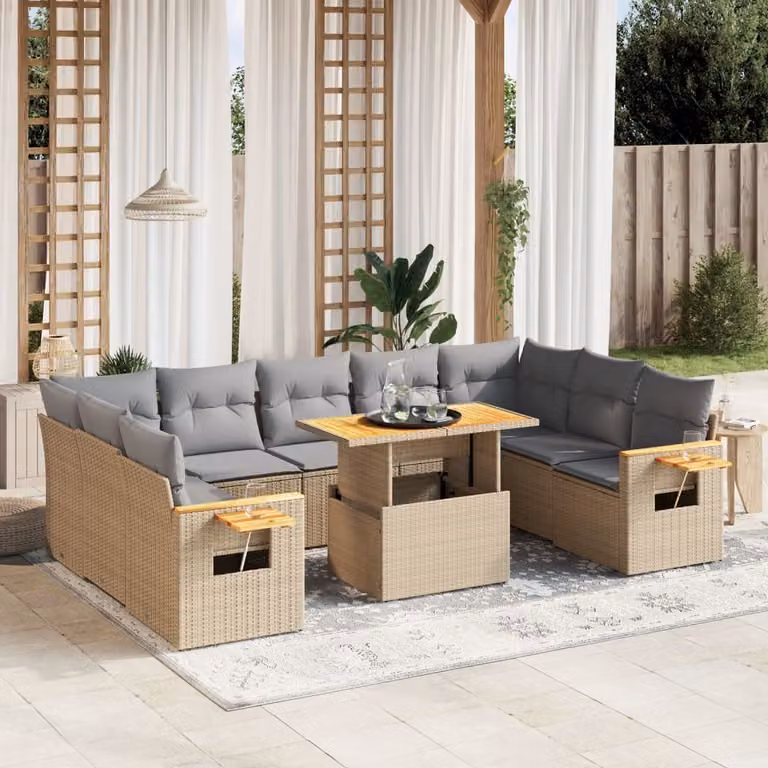 Maison Exclusive - Set Divano da Giardino 10 pz con Cuscini Beige in Polyrattan
