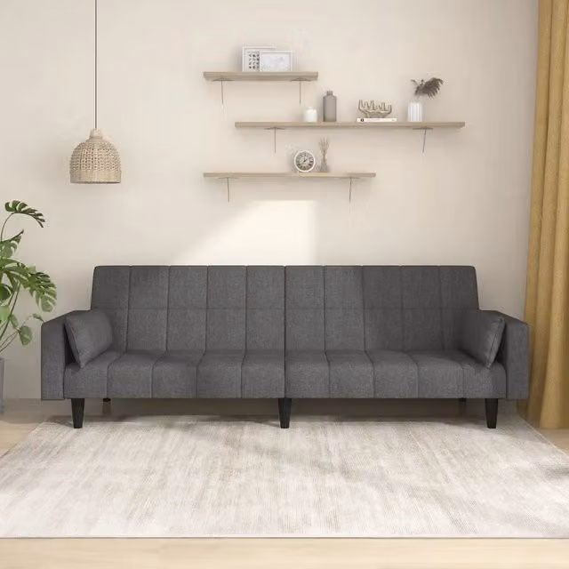 Divano Letto Click-Clack vidaXL in Tessuto Grigio con 2 Cuscini e Struttura in Legno Massello – 1