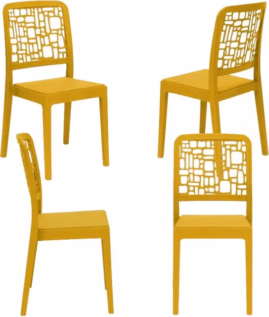 Set 4 sedie in polipropilene MEDEA, 100% MADE IN ITALY, impilabile, idrorepellente, resistenza raggi UV, design moderno per sala da pranzo, cucina, sala d’attesa, bar, ristoranti, giardino, colore Senape